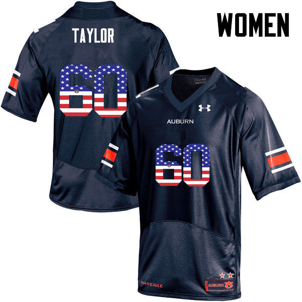 Women's Auburn Tigers #60 Bill Taylor USA Flag Fashion Navy College Stitched Football Jersey